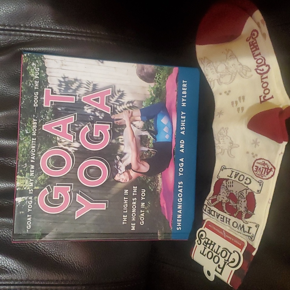 Goat yoga book with goat themed socks